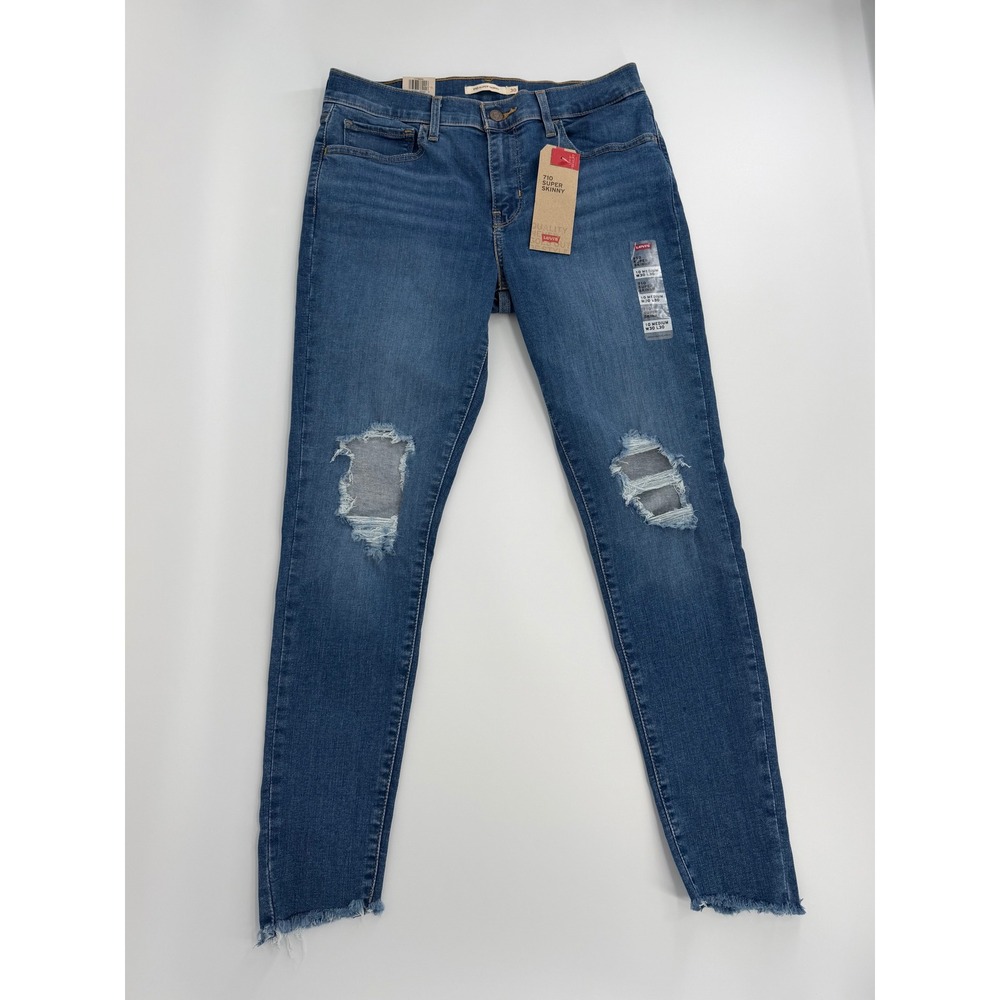 Levi's 710 Super Skinny Jeans Women 10/30 Blue New Distressed Raw Hem Mid Rise